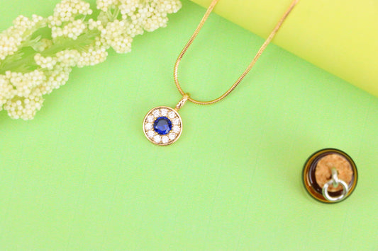 Round Blue Crystal Rose Gold Pendant with Sparkling Halo, XPPT1589 (2146-9)