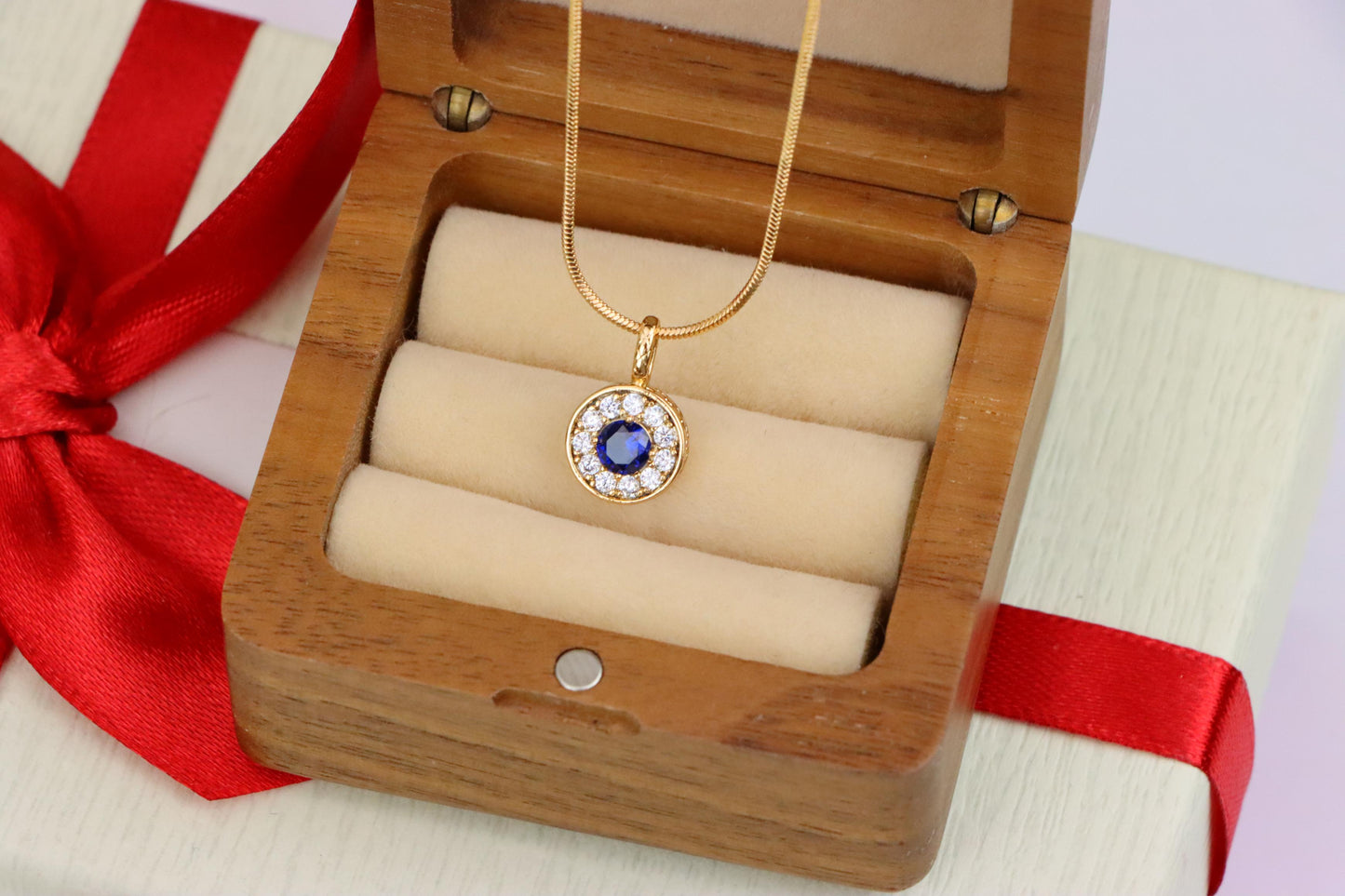 Round Blue Crystal Rose Gold Pendant with Sparkling Halo, XPPT1589 (2146-9)