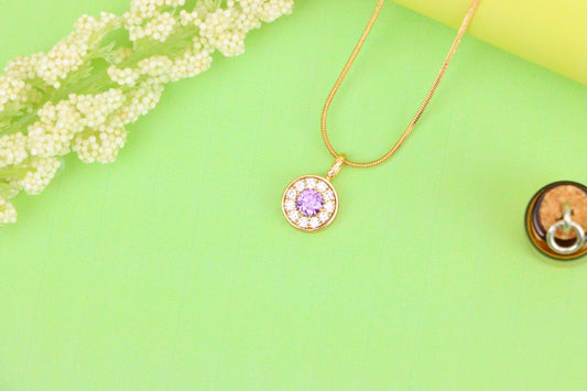 Round Purple Crystal Pendant in Rose Gold with Halo, XPPT1590 (2146-9)