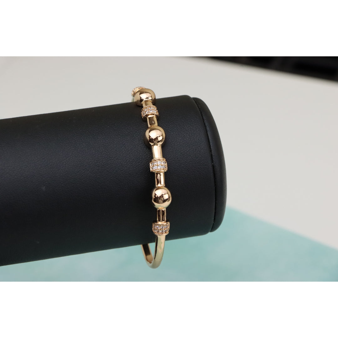 Elegant Rose Gold Bangle with Beaded Design and Sparkling Accents, XPBL0465 (2047-5)