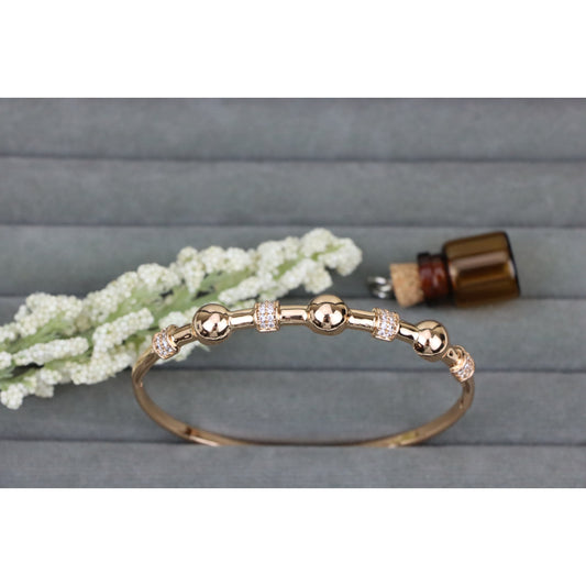 Elegant Rose Gold Bangle with Beaded Design and Sparkling Accents, XPBL0465 (2047-5)