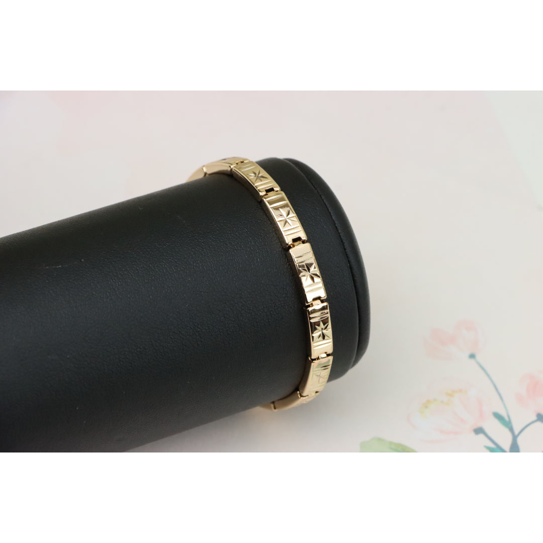 Rose Gold Bracelet with Star Design in Glossy Linked Segments, XPBL0886 (2089-5)