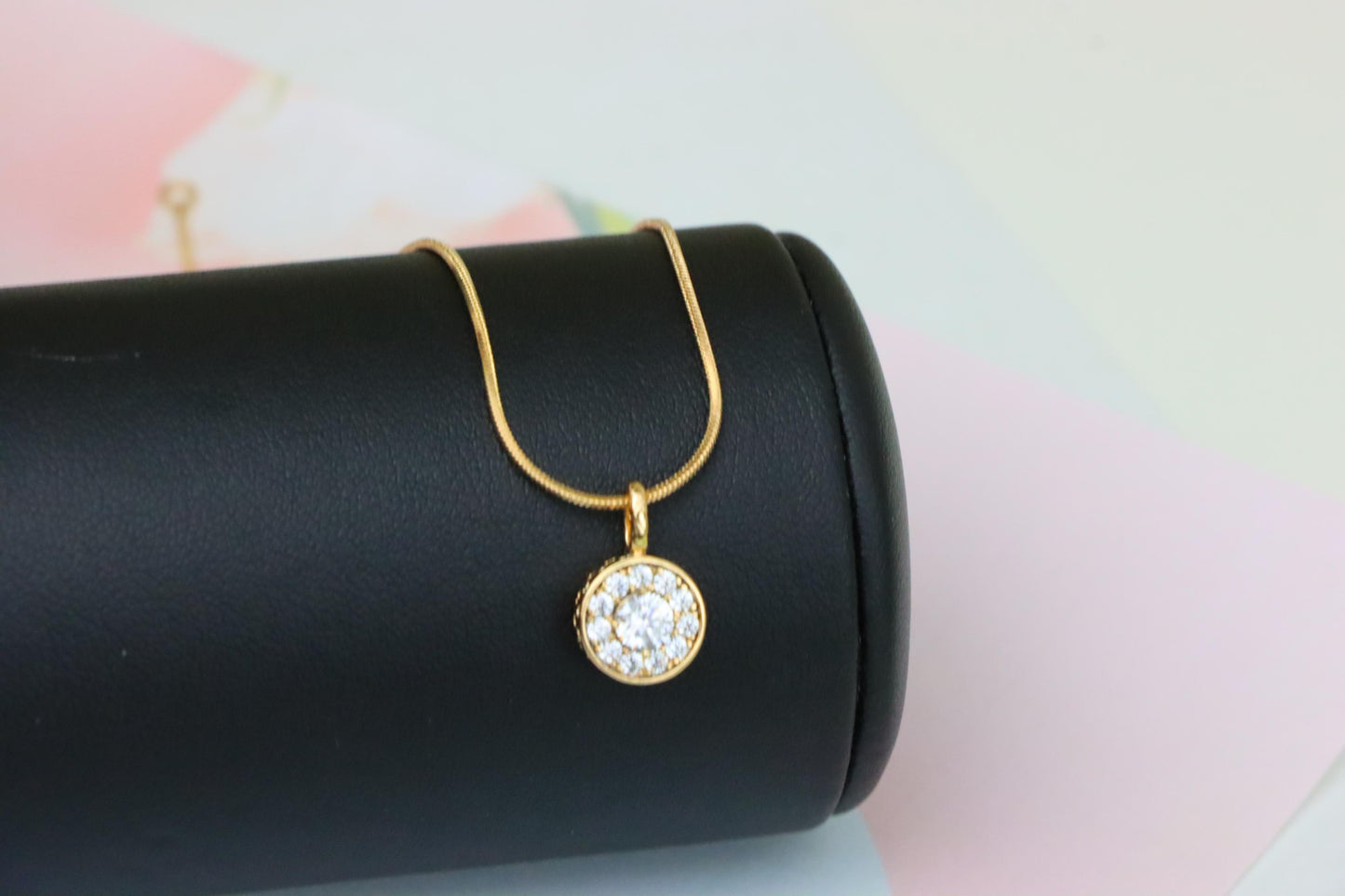 Round White Crystal Pendant in Rose Gold Finish, XPPT1591 (2146-9)