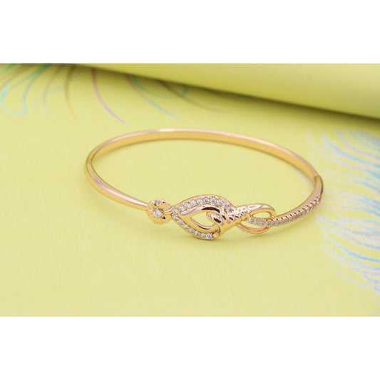 Elegant Teardrop Rose Gold Bangle with Floral Accent and Stones, XPBL0467 (2047-7)
