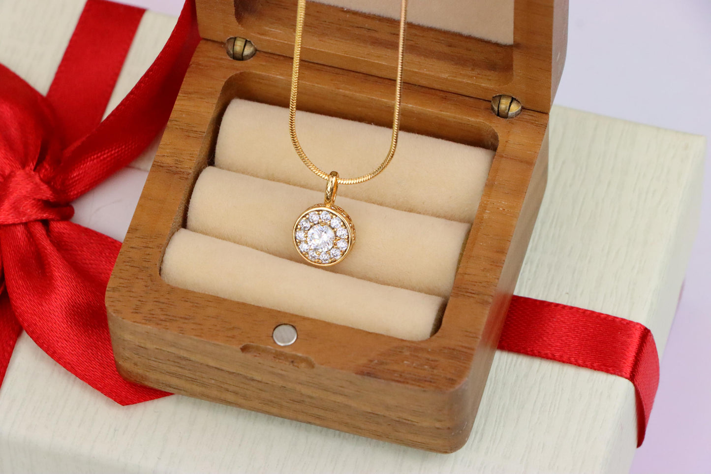 Round White Crystal Pendant in Rose Gold Finish, XPPT1591 (2146-9)