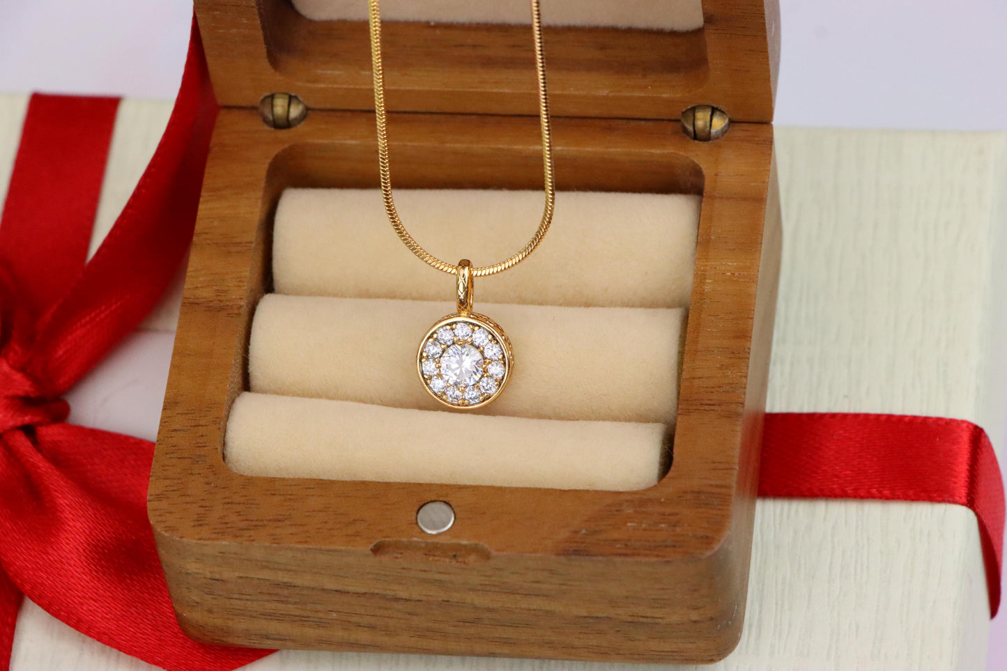 Round White Crystal Pendant in Rose Gold Finish, XPPT1591 (2146-9)