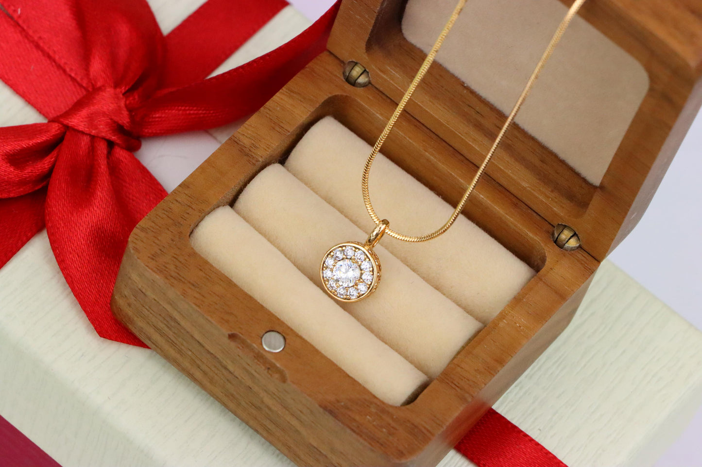 Round White Crystal Pendant in Rose Gold Finish, XPPT1591 (2146-9)