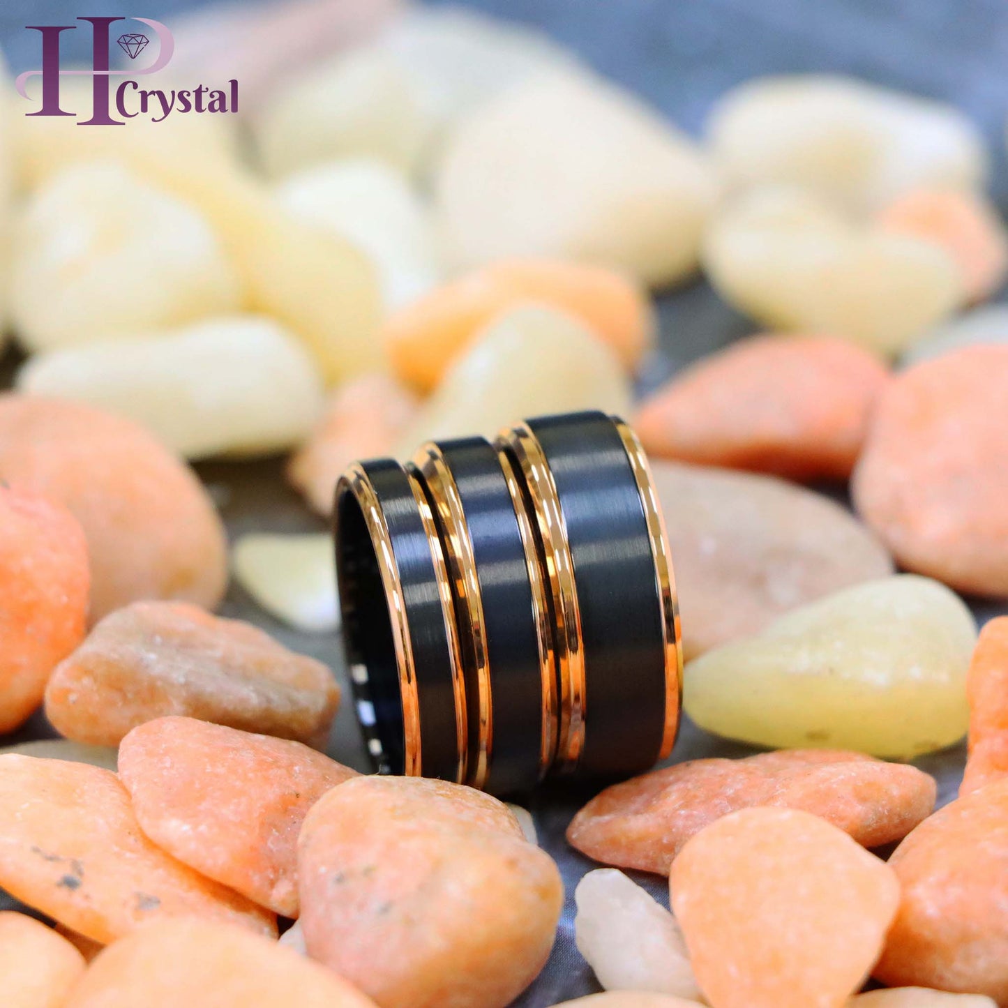 Two-Tone Black & Rose Gold IP Brushed Center Step Edge Tungsten Ring