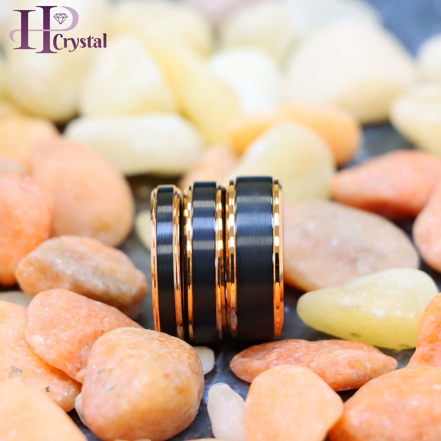 Two-Tone Black & Rose Gold IP Brushed Center Step Edge Tungsten Ring