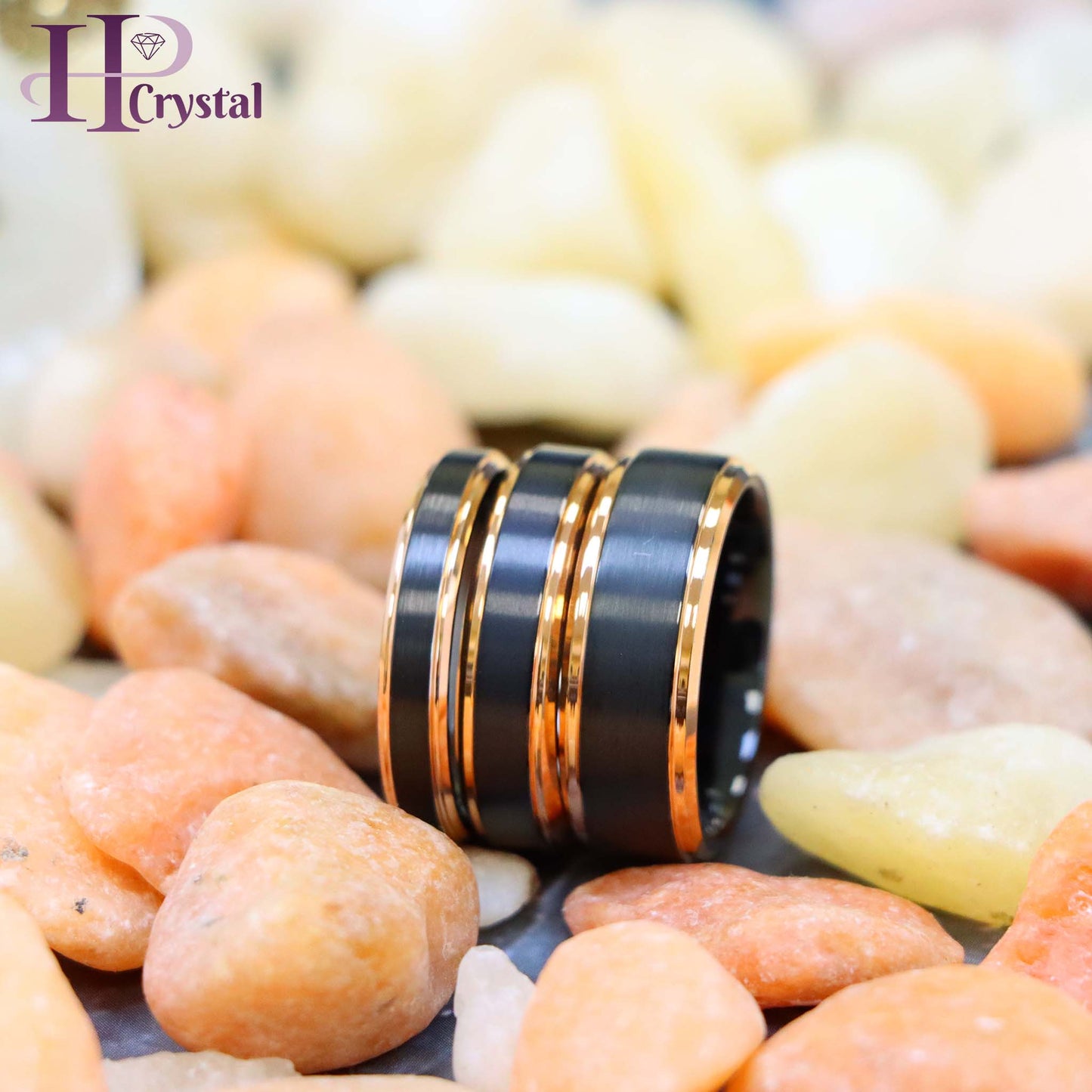 Two-Tone Black & Rose Gold IP Brushed Center Step Edge Tungsten Ring