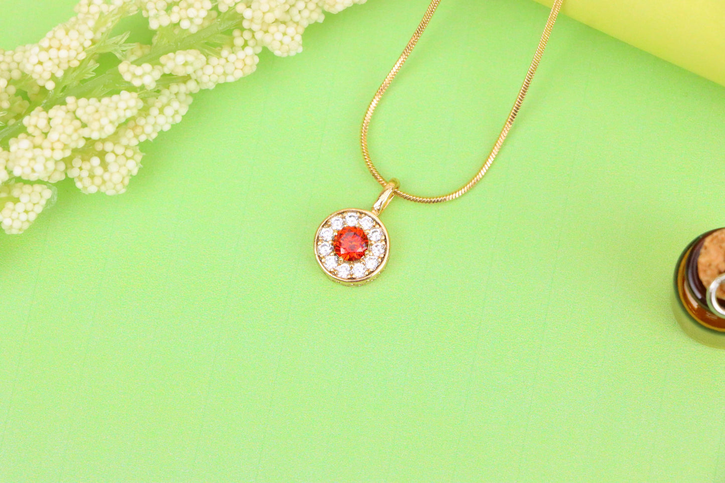 Round Red Center Pendant with Crystal Halo in Rose Gold, XPPT1592 (2146-9)