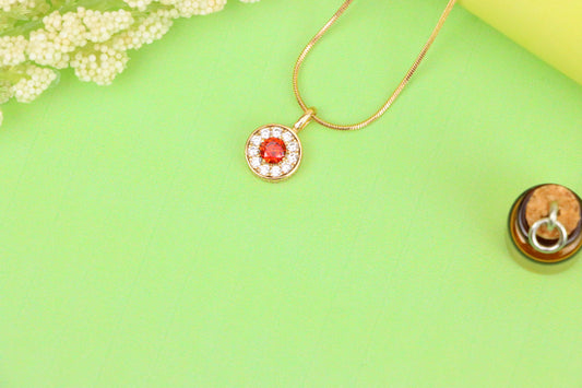 Round Red Center Pendant with Crystal Halo in Rose Gold, XPPT1592 (2146-9)