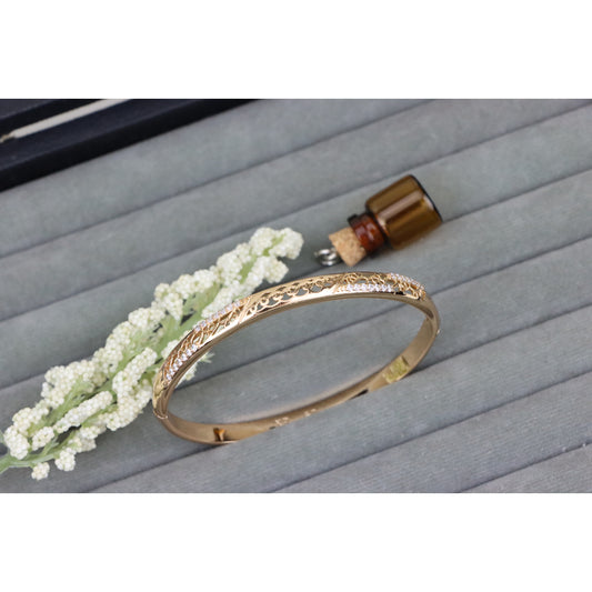 Rose Gold Bangle with Intricate Filigree and Crystal Detailing, XPBL0468 (2047-8)