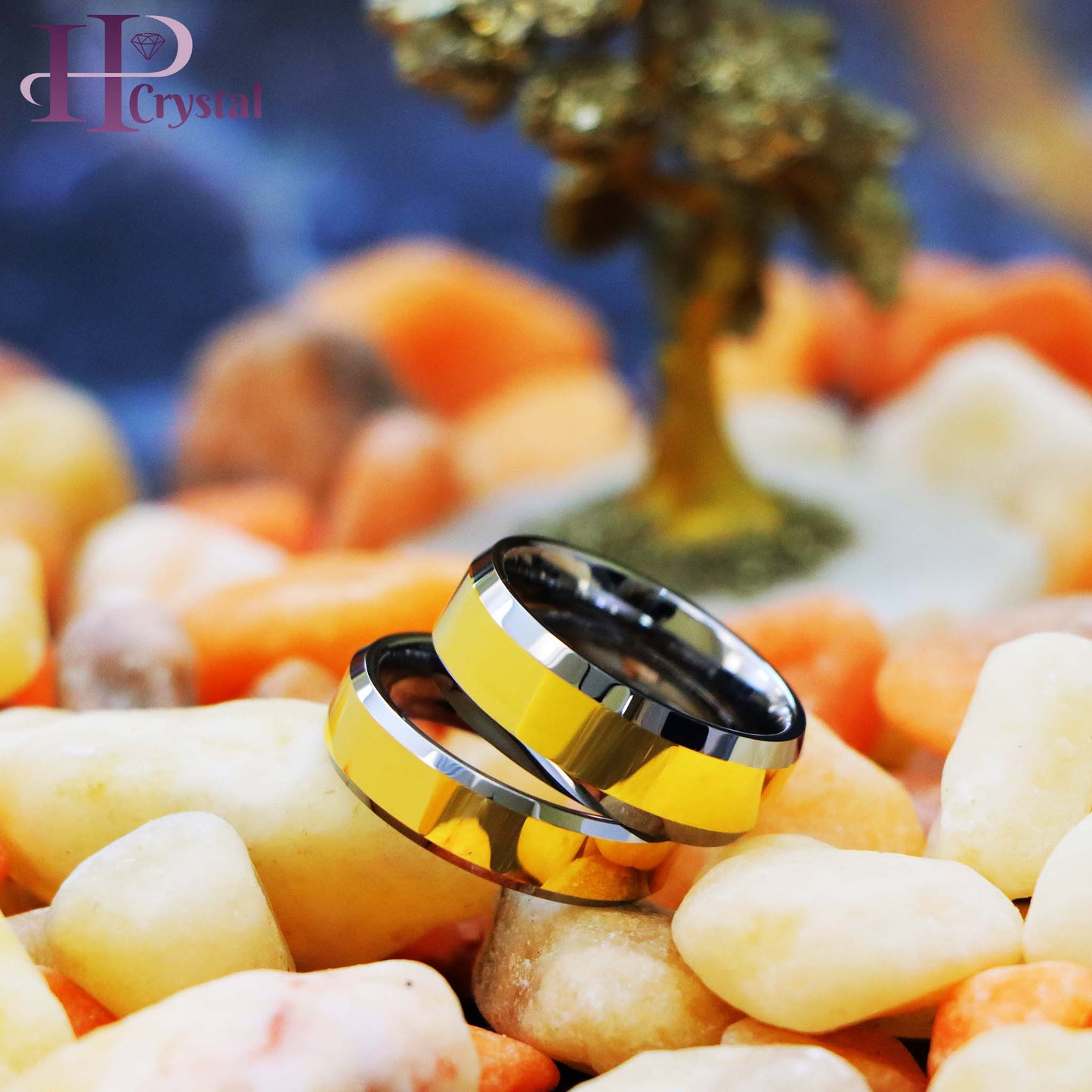 Polished Shiny Gold Plated Center & Beveled Edge Tungsten Ring