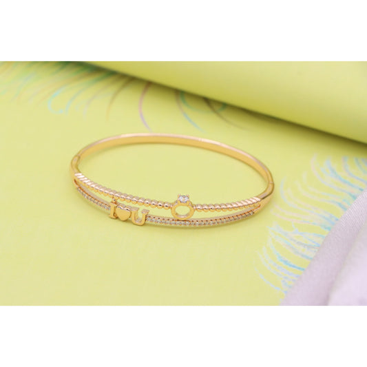 Dainty “I ❤️ U” Rose Gold Bangle with Diamond Ring Charm, XPBL0469 (2047-9)