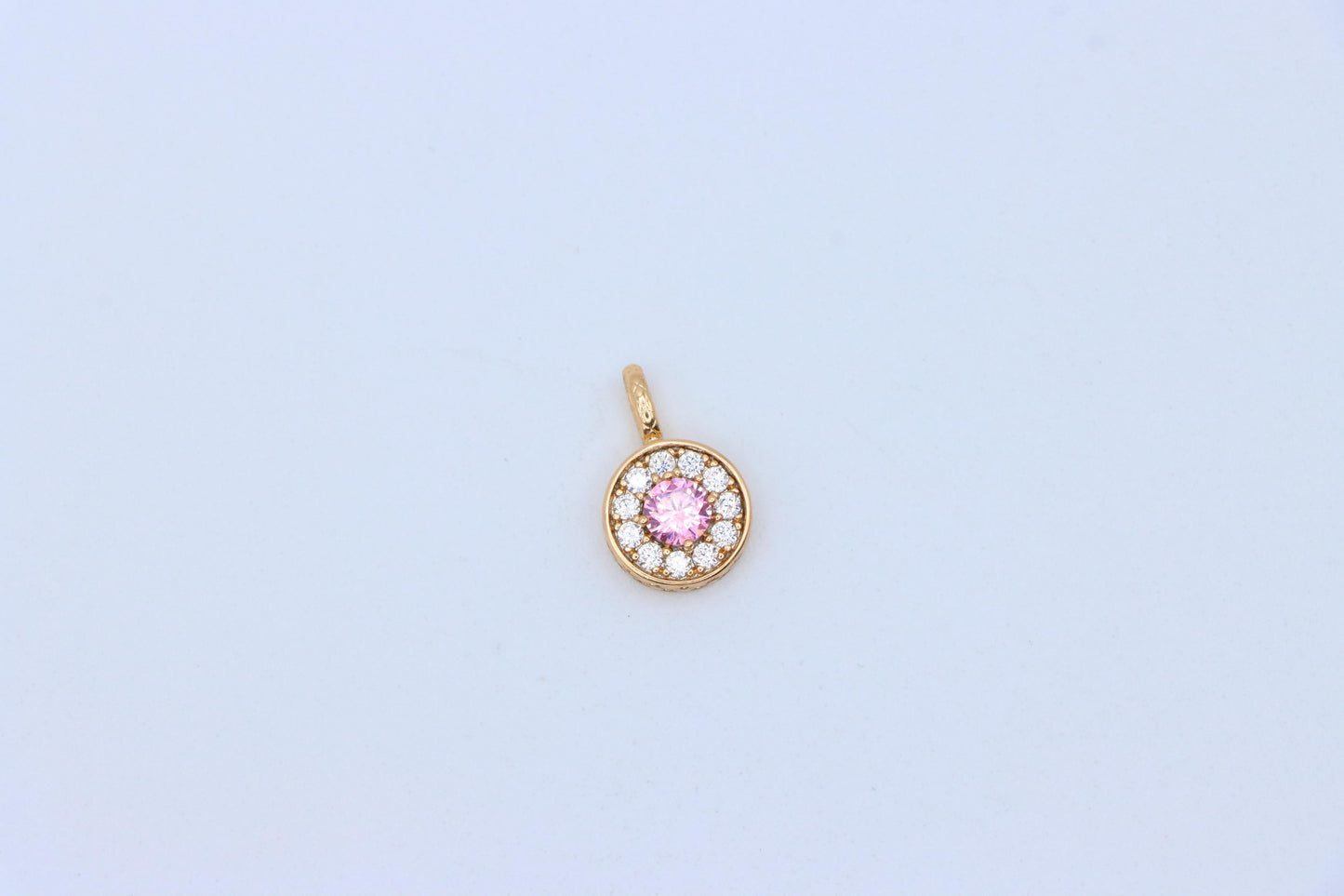 Round Pink Center Pendant with Clear Crystal Halo, XPPT1593 (2146-9)