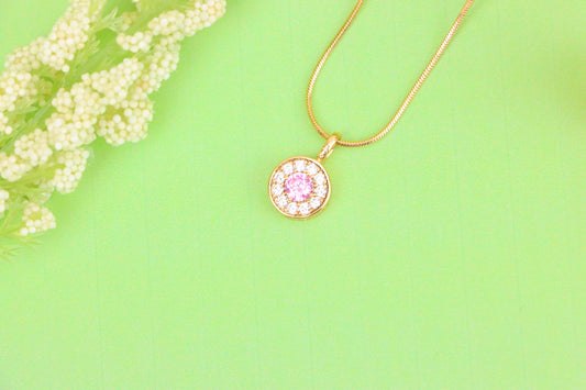 Round Pink Center Pendant with Clear Crystal Halo, XPPT1593 (2146-9)