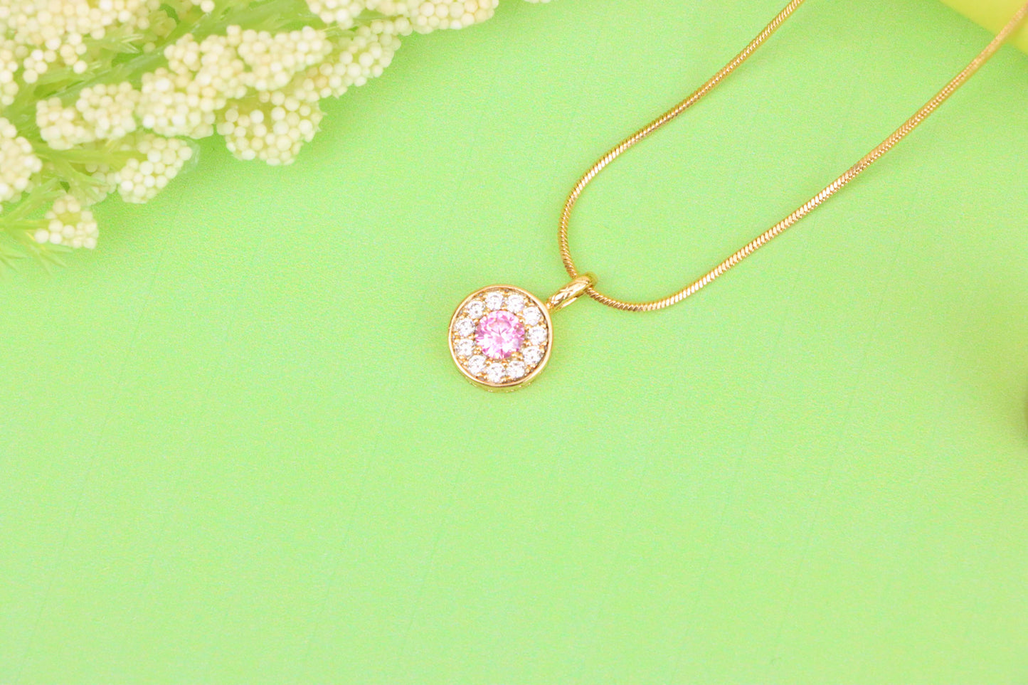 Round Pink Center Pendant with Clear Crystal Halo, XPPT1593 (2146-9)