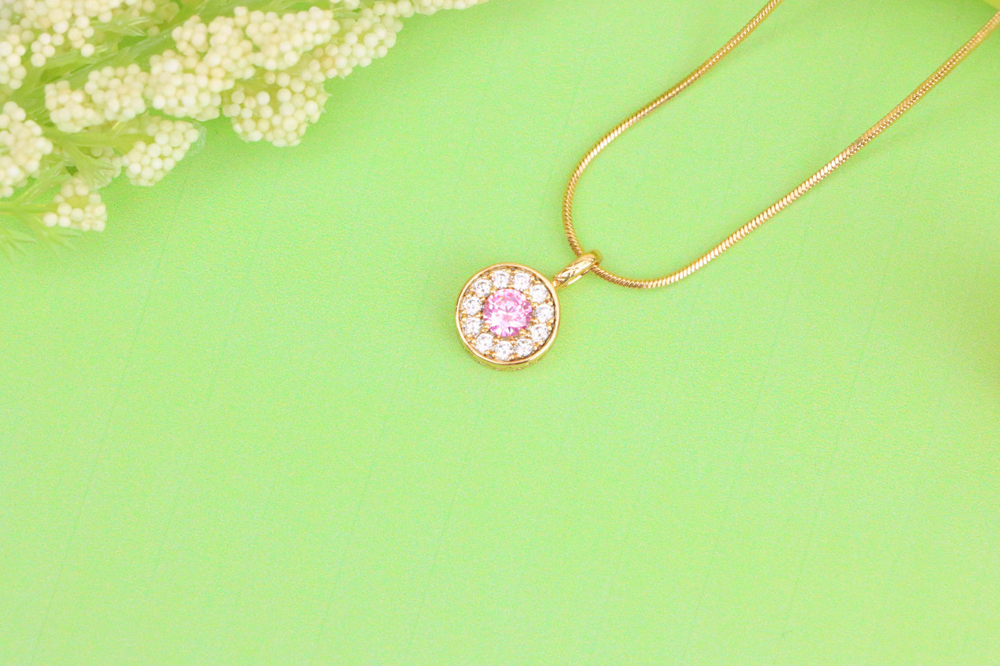 Round Pink Center Pendant with Clear Crystal Halo, XPPT1593 (2146-9)