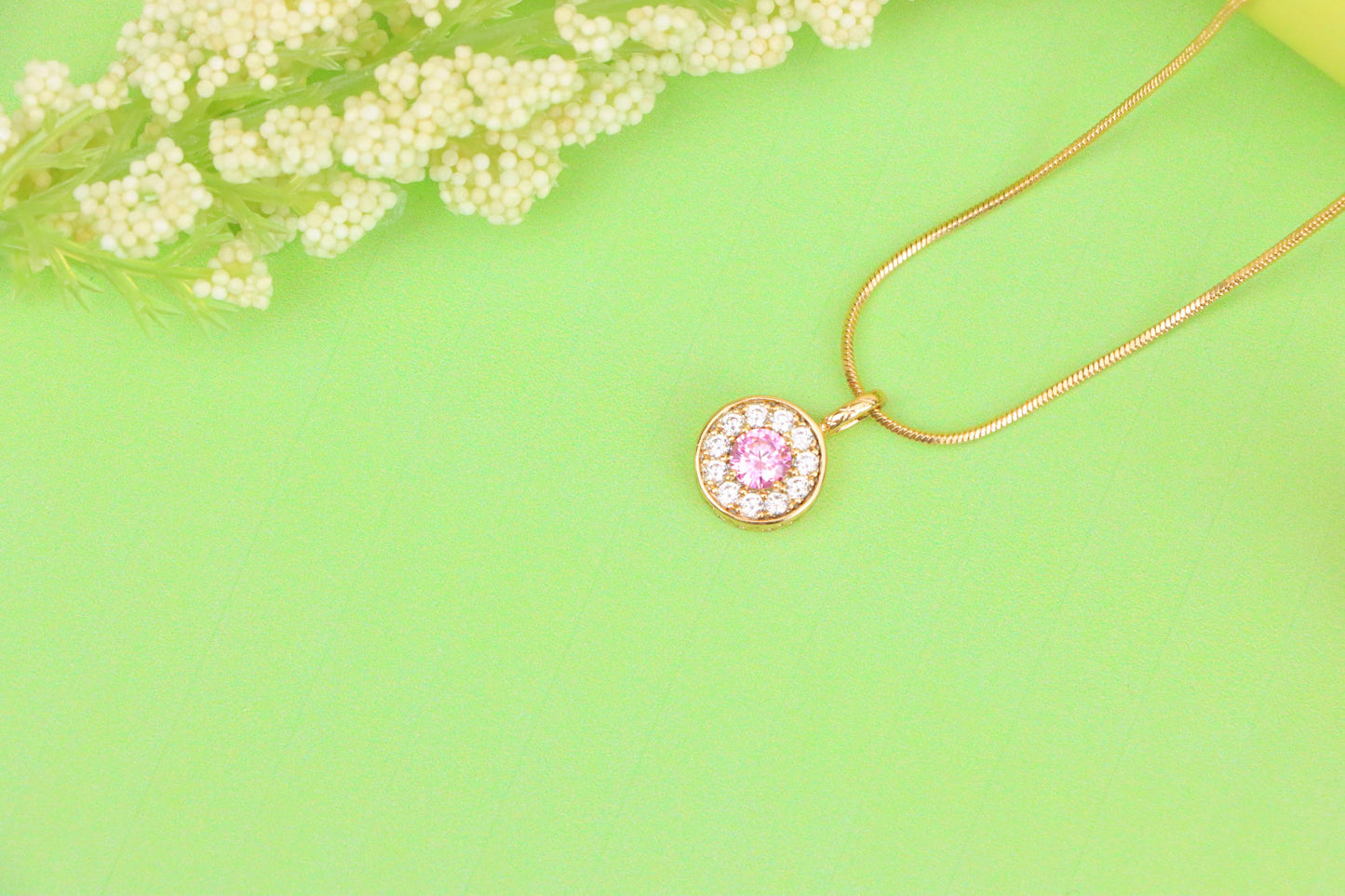 Round Pink Center Pendant with Clear Crystal Halo, XPPT1593 (2146-9)