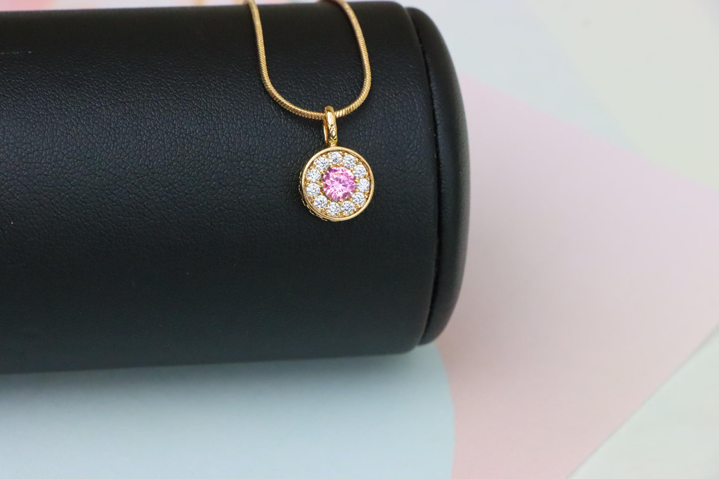 Round Pink Center Pendant with Clear Crystal Halo, XPPT1593 (2146-9)