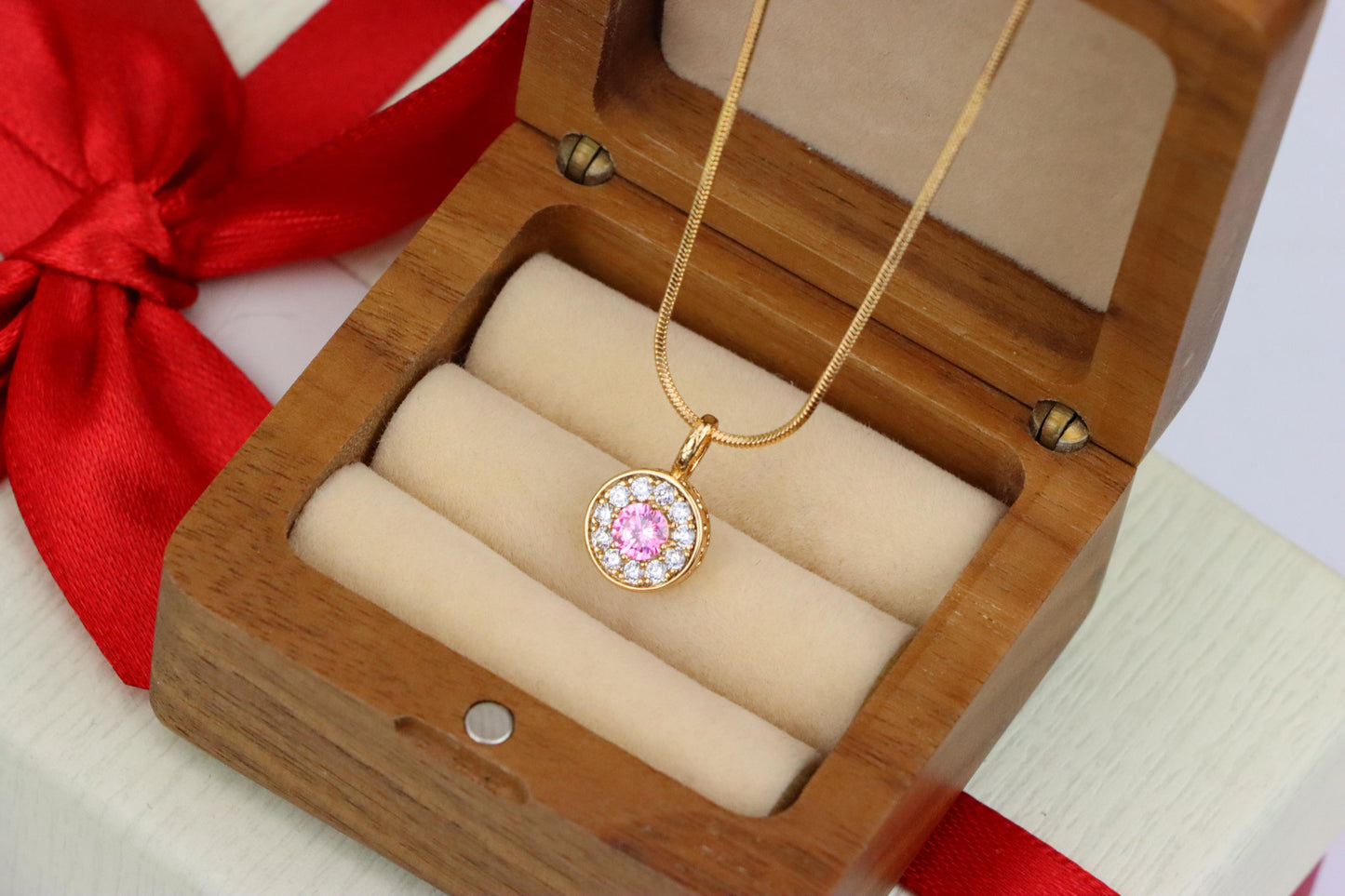 Round Pink Center Pendant with Clear Crystal Halo, XPPT1593 (2146-9)