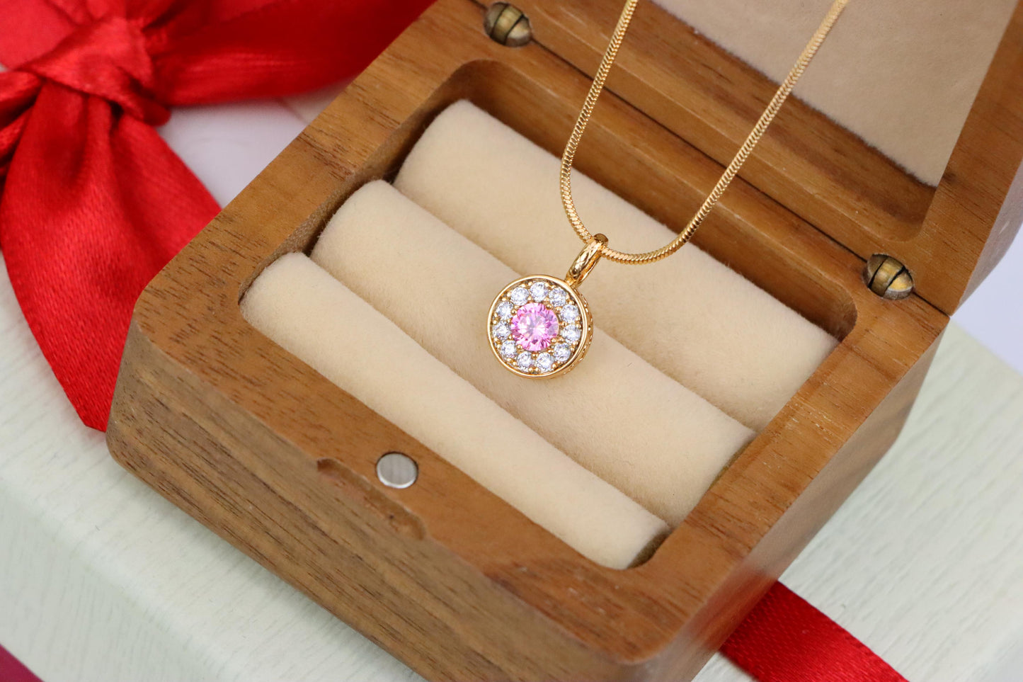 Round Pink Center Pendant with Clear Crystal Halo, XPPT1593 (2146-9)