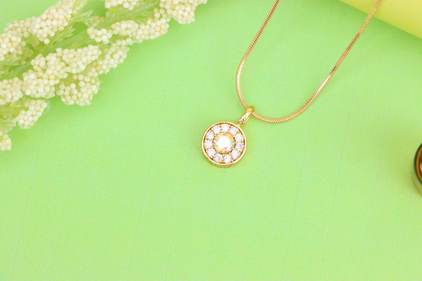 Satin White Center Pendant with Crystal Halo Rose Gold Charm, XPPT1594 (2146-9)
