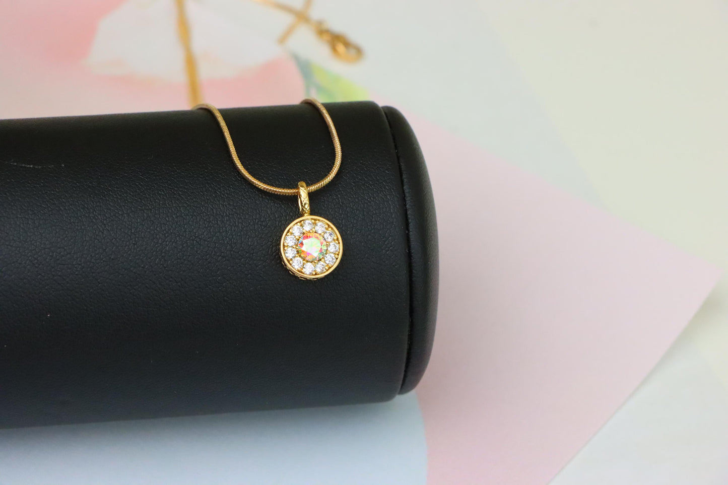 Satin White Center Pendant with Crystal Halo Rose Gold Charm, XPPT1594 (2146-9)