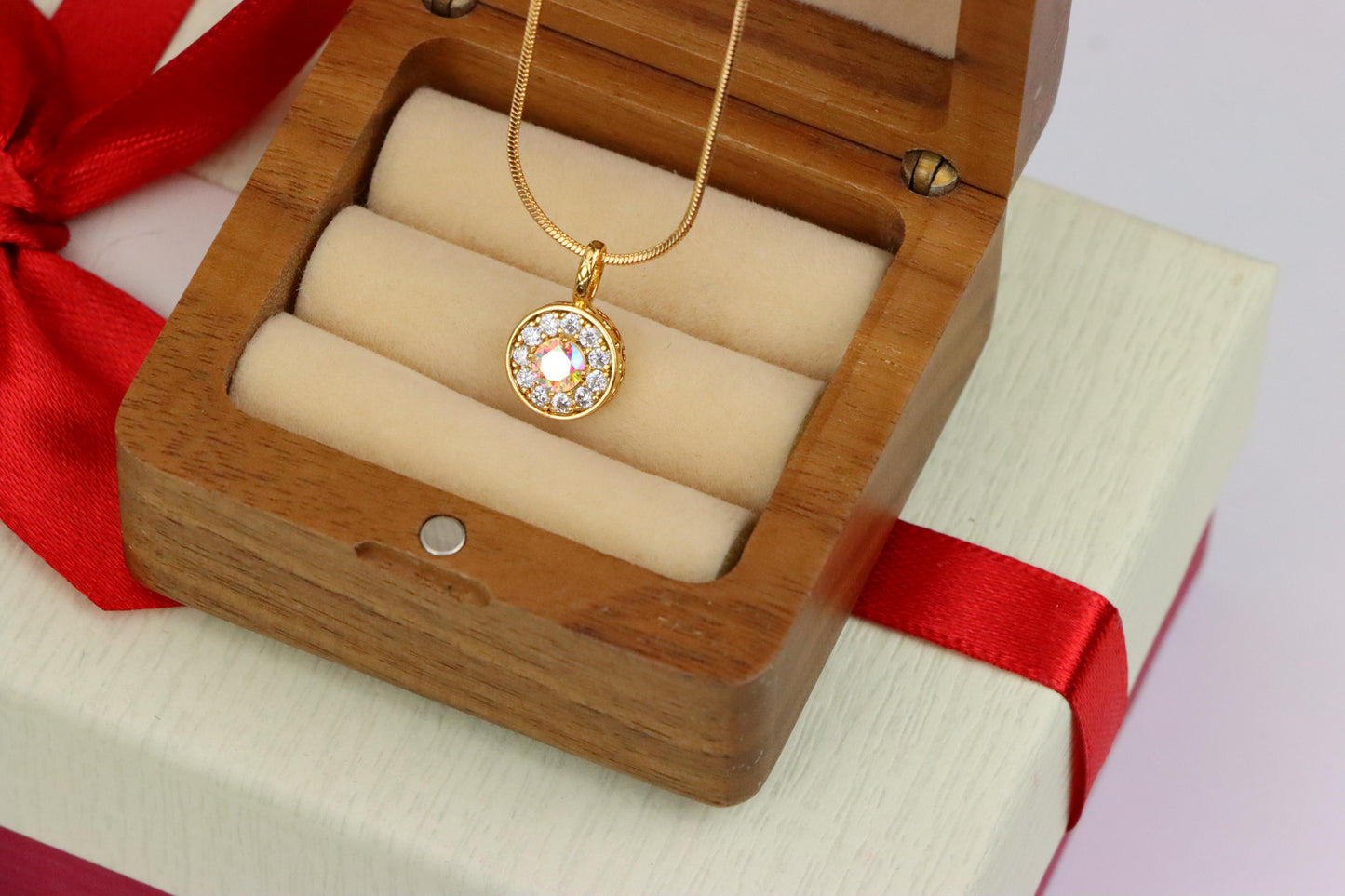 Satin White Center Pendant with Crystal Halo Rose Gold Charm, XPPT1594 (2146-9)