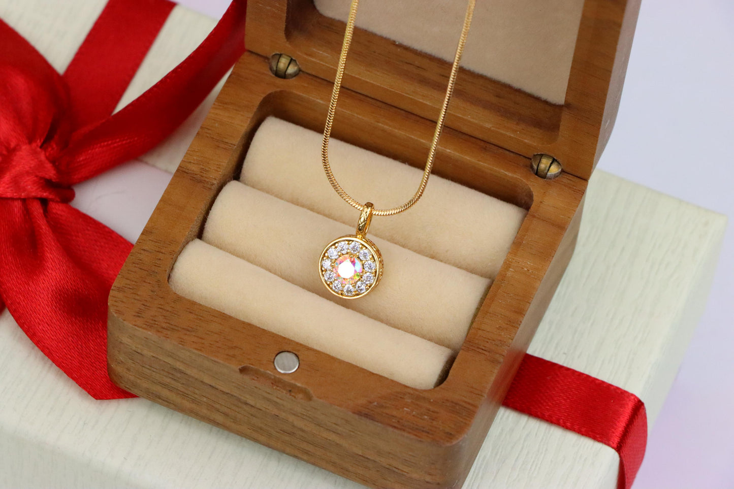 Satin White Center Pendant with Crystal Halo Rose Gold Charm, XPPT1594 (2146-9)