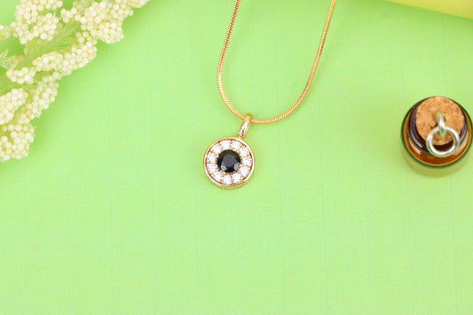 Black Center Round Pendant in Rose Gold with Crystal Halo, XPPT1595 (2146-9)
