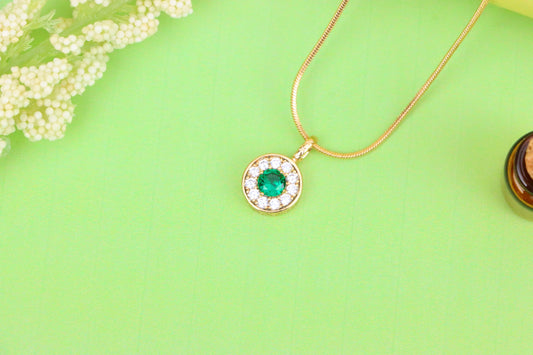 Green Crystal Halo Pendant in Rose Gold – Round Design, XPPT1596 (2146-9)