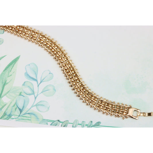 Wide Rose Gold Plated Textured Bracelet with Elegant Bead Design, XPBL0891 (2089-10)