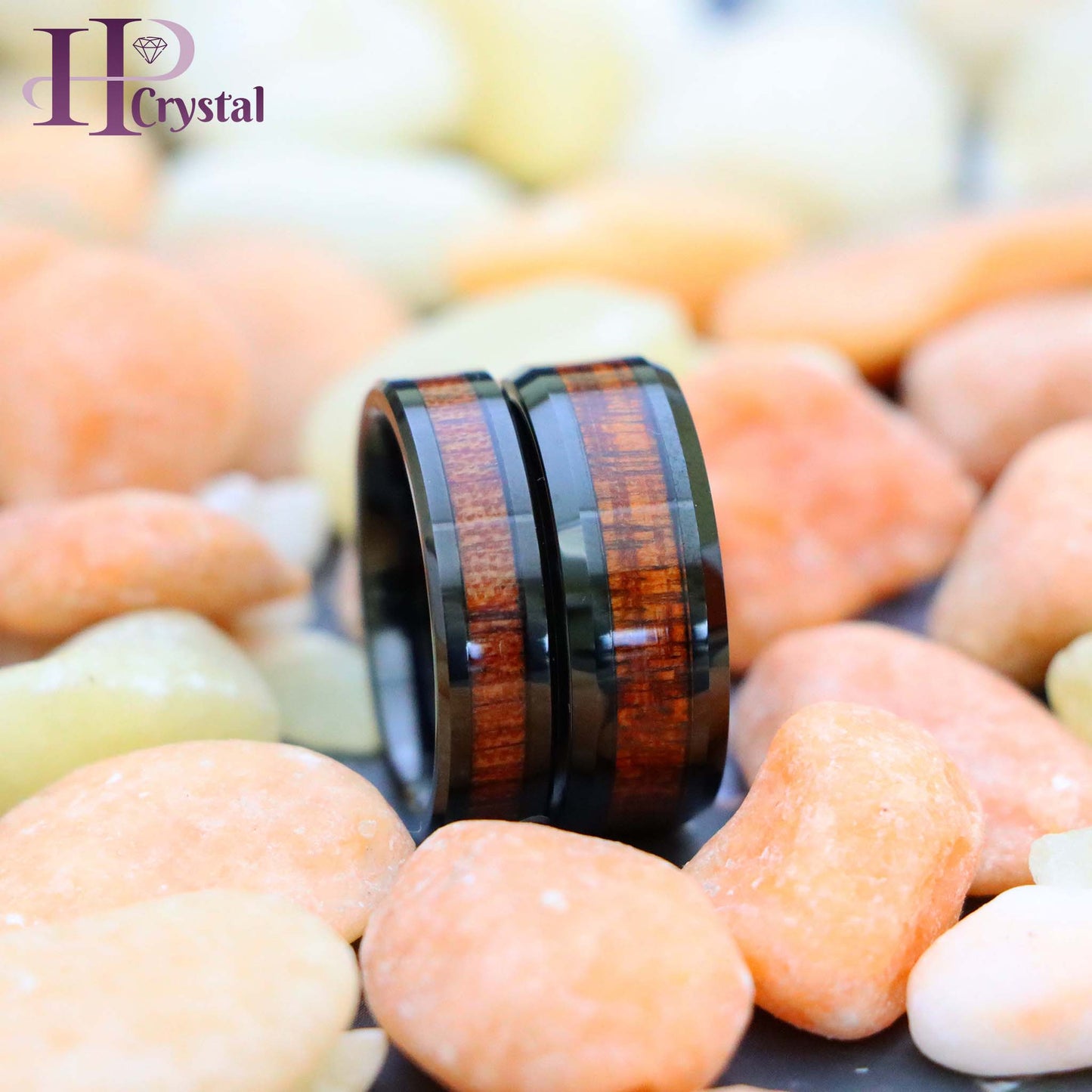 Black IP Plated Beveled Edge with Hawaiian Koa Wood Inlay Tungsten Ring