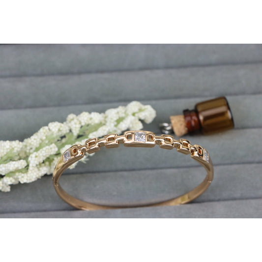 Elegant Rose Gold Bangle with Geometric Charm and Crystal Accents, XPBL0474 (2048-4)