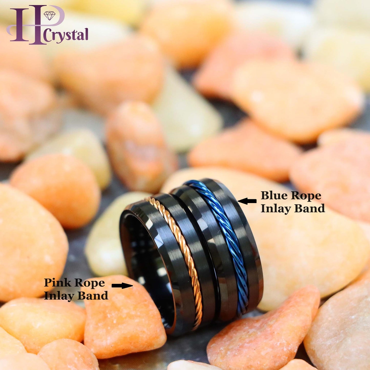 Black IP with Rose Gold IP Plated / Blue IP Plated Rope Inlay Tungsten Ring