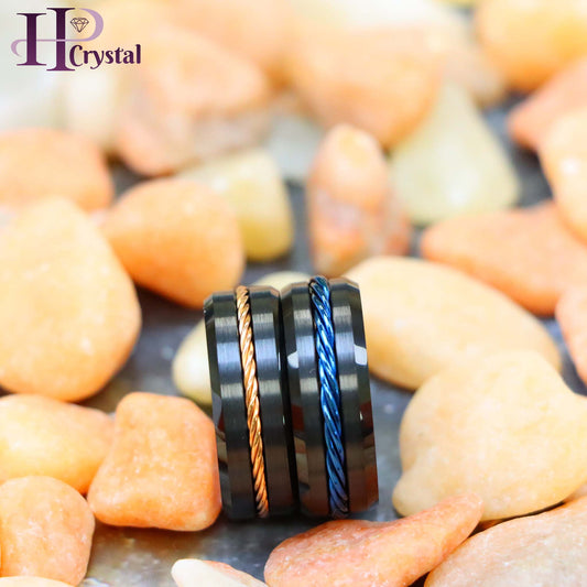 Black IP with Rose Gold IP Plated / Blue IP Plated Rope Inlay Tungsten Ring