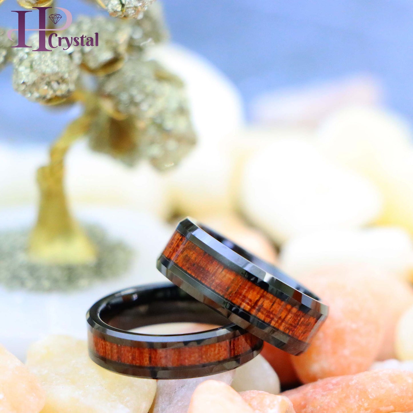 Black IP Plated Beveled Edge with Hawaiian Koa Wood Inlay Tungsten Ring