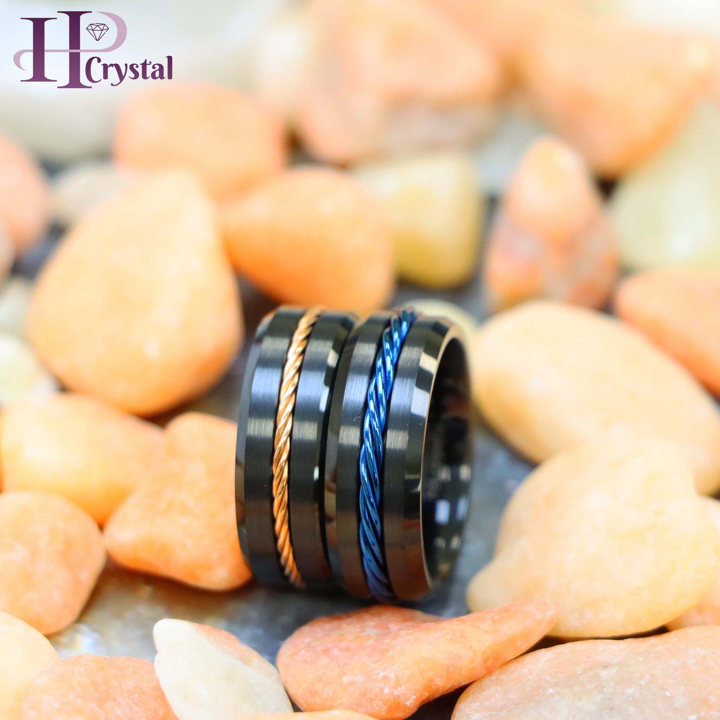 Black IP with Rose Gold IP Plated / Blue IP Plated Rope Inlay Tungsten Ring