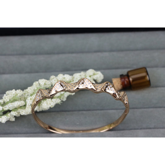 Wave Design Rose Gold Bangle with Crystal Studded Texture Shine, XPBL0475 (2048-5)