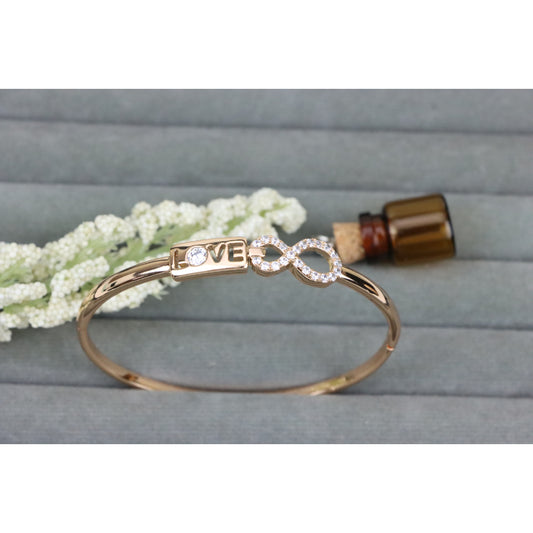 Rose Gold LOVE &amp; Infinity Symbol Bangle with Sparkling Stones, XPBL0476 (2048-6)