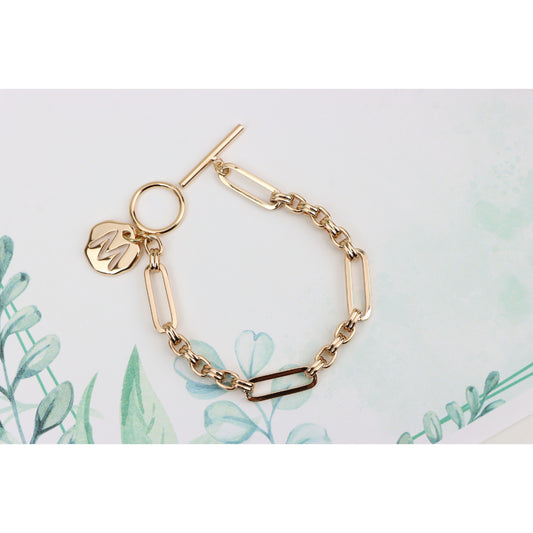Rose Gold Toggle Bracelet with M Charm and Chunky Link Chain, XPBL0893 (2090-2)
