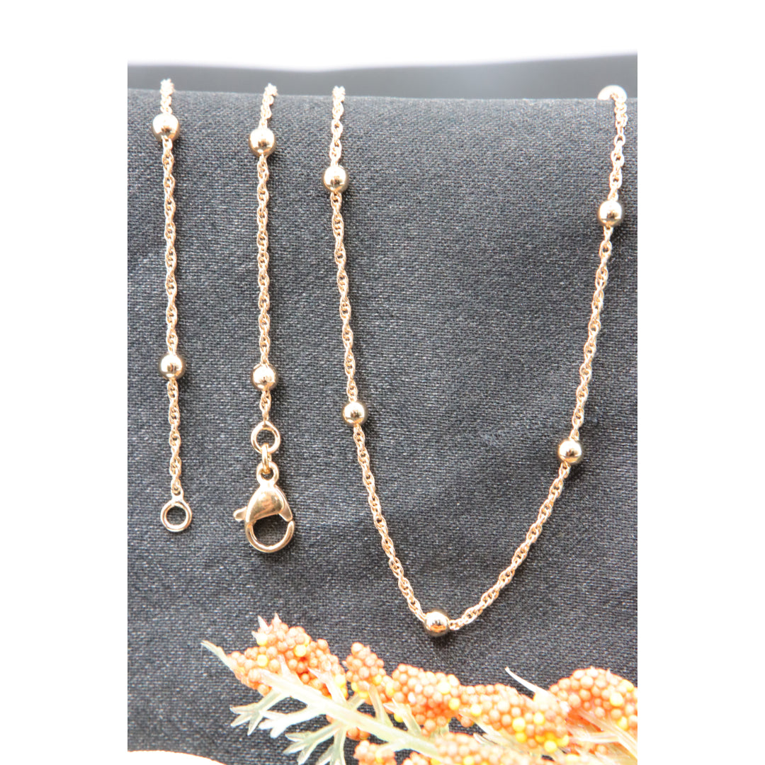 Rose Gold Beaded Chain Necklace with Twist Link – 19.7 Inch Length, XPNL0005 (2001-5)