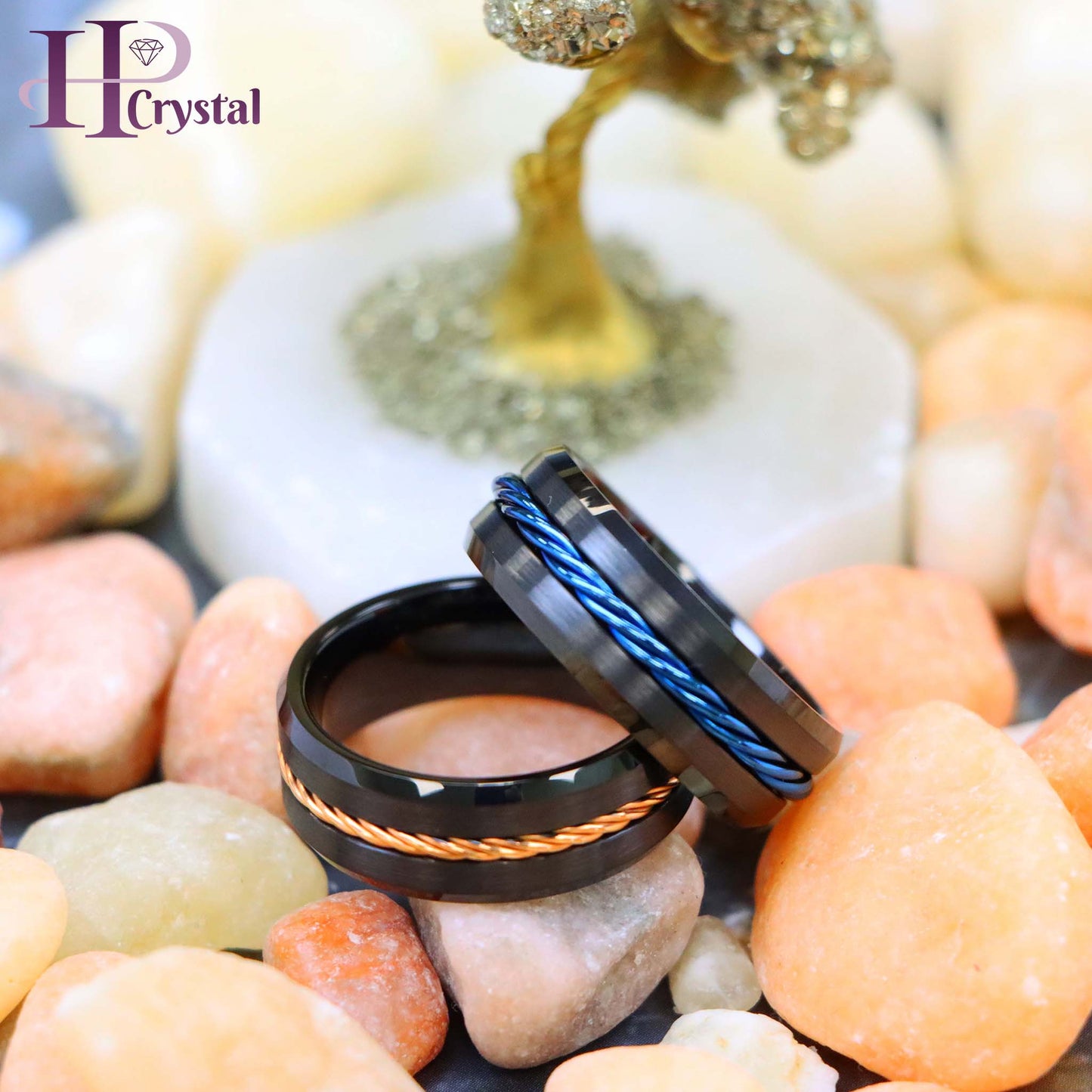 Black IP with Rose Gold IP Plated / Blue IP Plated Rope Inlay Tungsten Ring