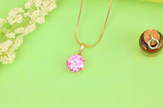 Brilliant Round Pink Stone Rose Gold Pendant Sparkling Charm, XPPT1599 (2147-2)
