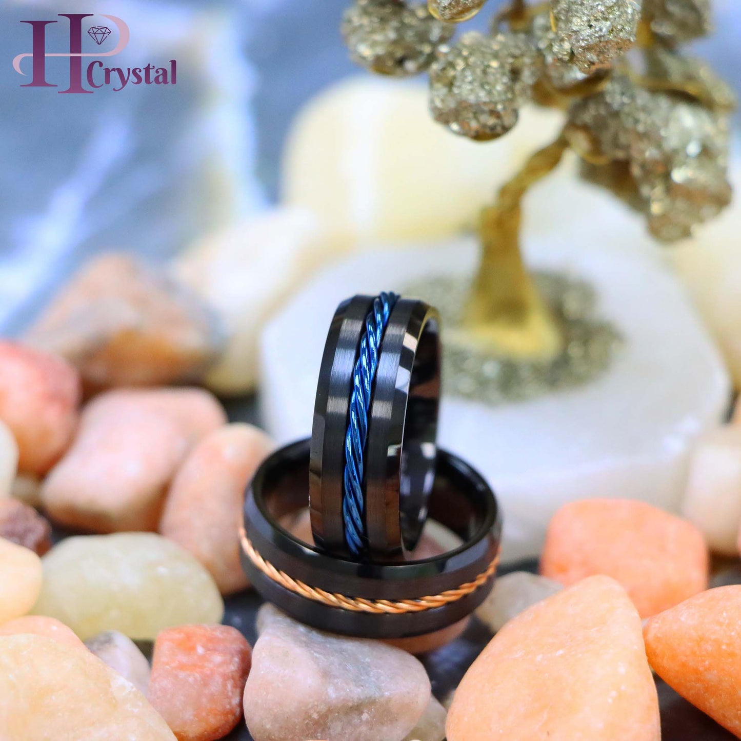 Black IP with Rose Gold IP Plated / Blue IP Plated Rope Inlay Tungsten Ring