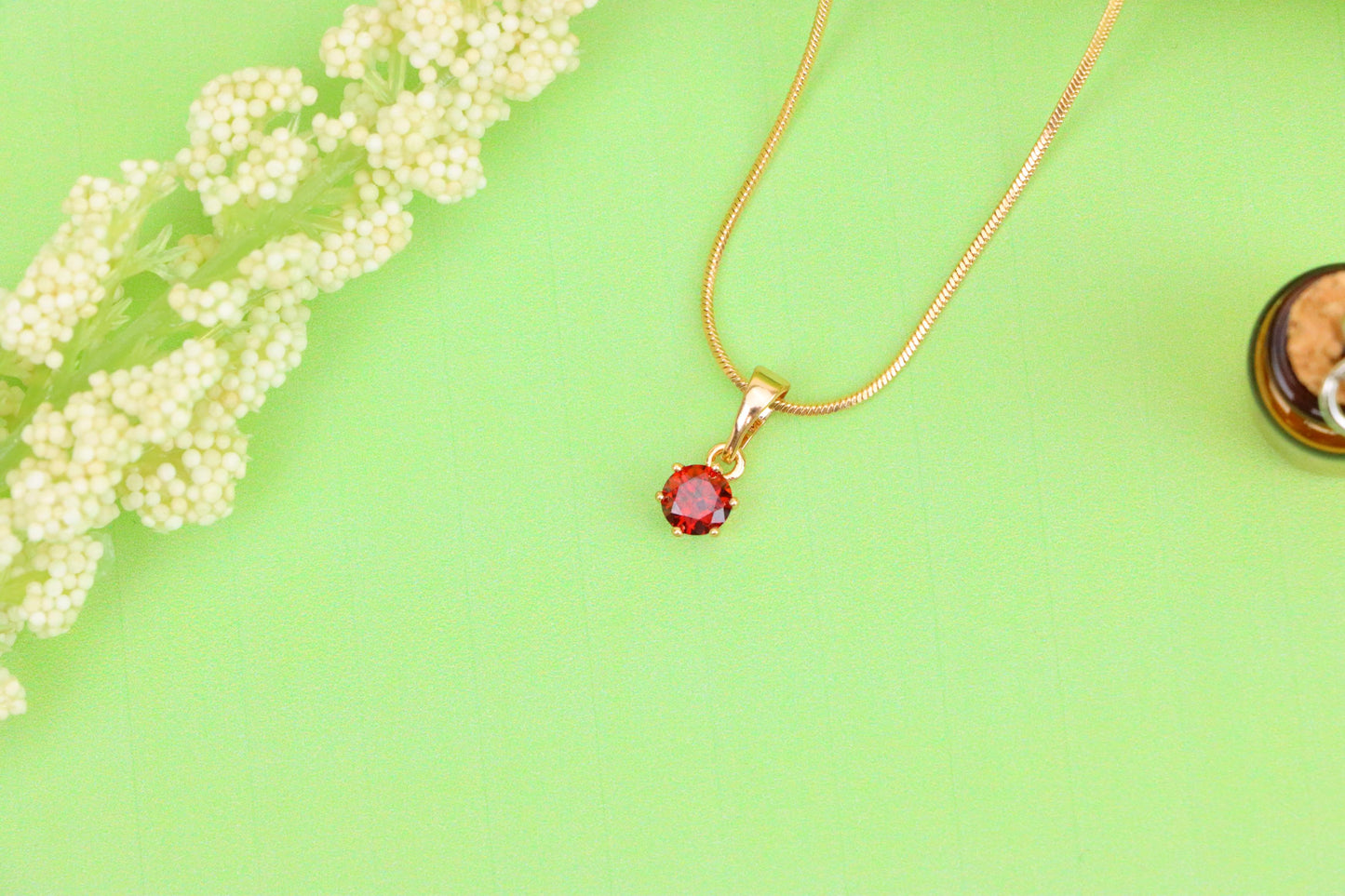 Tiny Round Red Stone Rose Gold Pendant – Minimalist Design, XPPT1600 (2147-3)