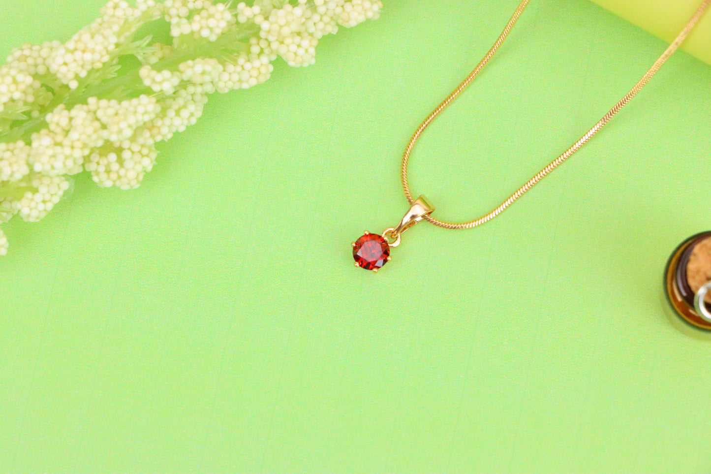 Tiny Round Red Stone Rose Gold Pendant – Minimalist Design, XPPT1600 (2147-3)