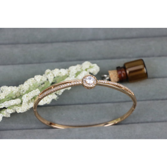 Elegant Rose Gold Bangle with Sparkling Center Stone Accent, XPBL0479 (2048-9)
